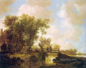 Footbridge landscapes Jan van Goyen brook Oil Paintings